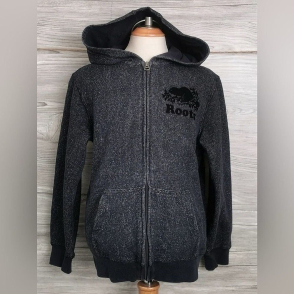 Roots Dark Gray Salt Pepper Zippered Hoodie Jacket Sweatshirt Size XXL 13-14